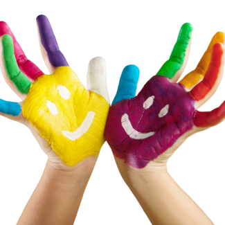 zwei bunt bemalte Hände