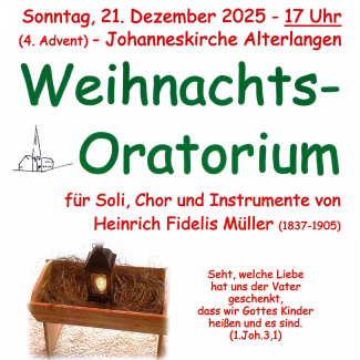 Schriftzug Weihnachtsoratorium mit Bild einer Krippe